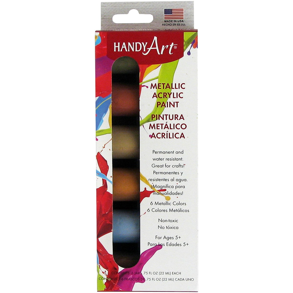 Handy Art Acrylic Paint Kit .75oz 6/Pkg-Metallic, Pk 4, Handy Art