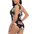 thumbnail image 4 of Picia Colorful Retro Tape Pattern Women's One Piece Swimsuits,One Shoulder Swimwear Asymmetric ,Ruffle Monokinis Bathing Suits,High Waisted Flattering Bathing Suits-Small, 4 of 8