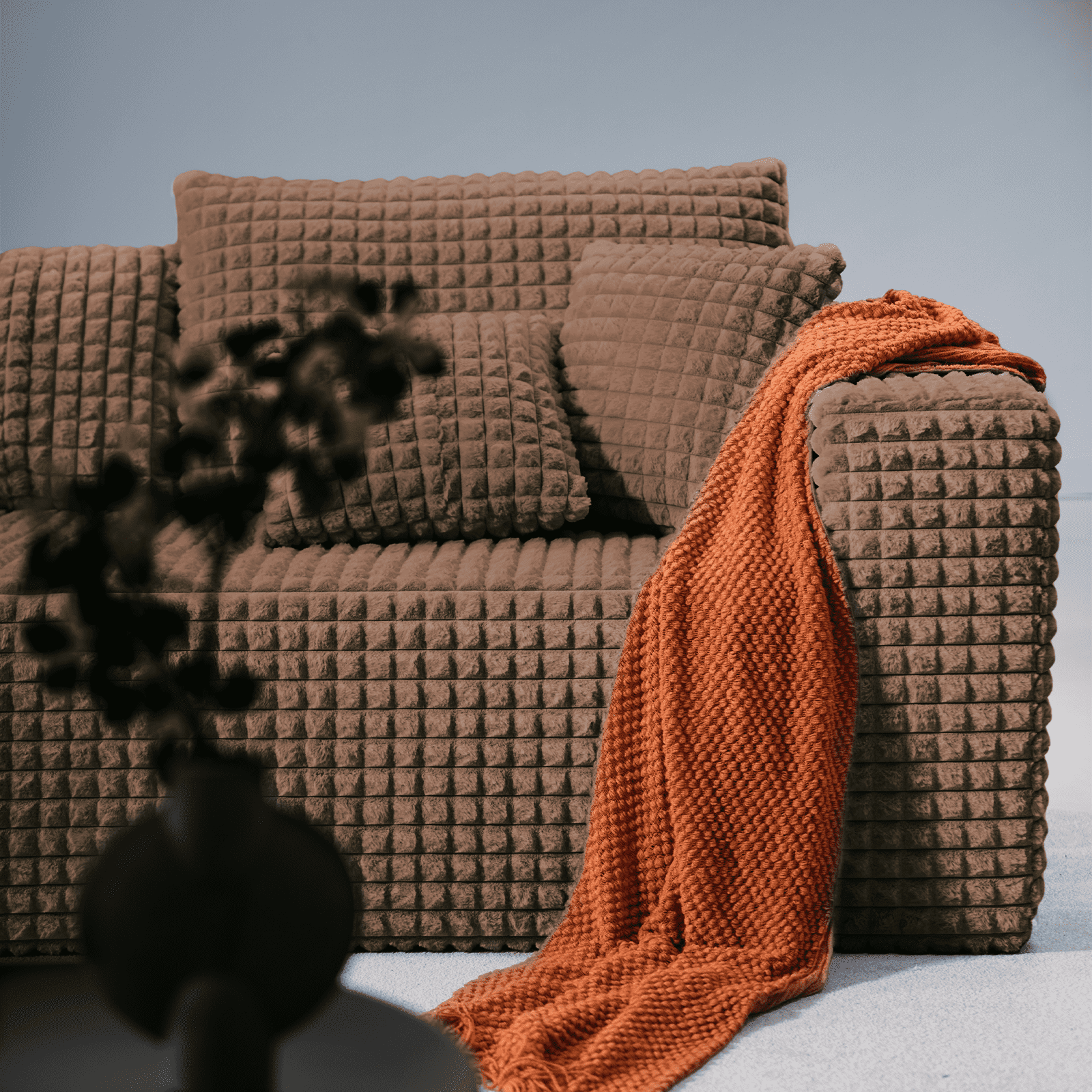 Patbrela 101" Couch for Living Room Furniture Diamond Boneless Sofa with 31-inch Extra Deep Seat, No Assembly, Brown