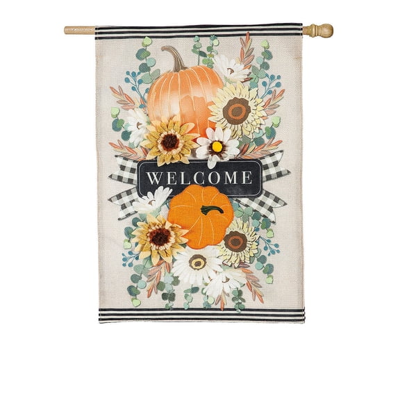 Evergreen Autumn Floral Swag House Burlap Flag