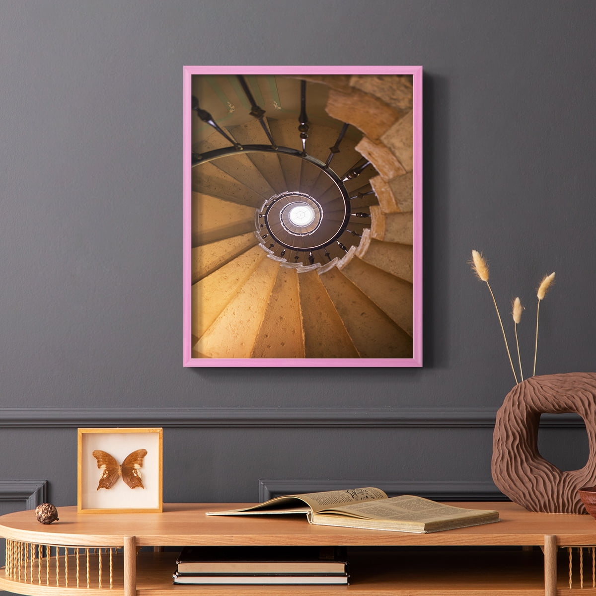 Spiraling II Framed Print in Pink Solid Wood Framed Print No Nail Hanging