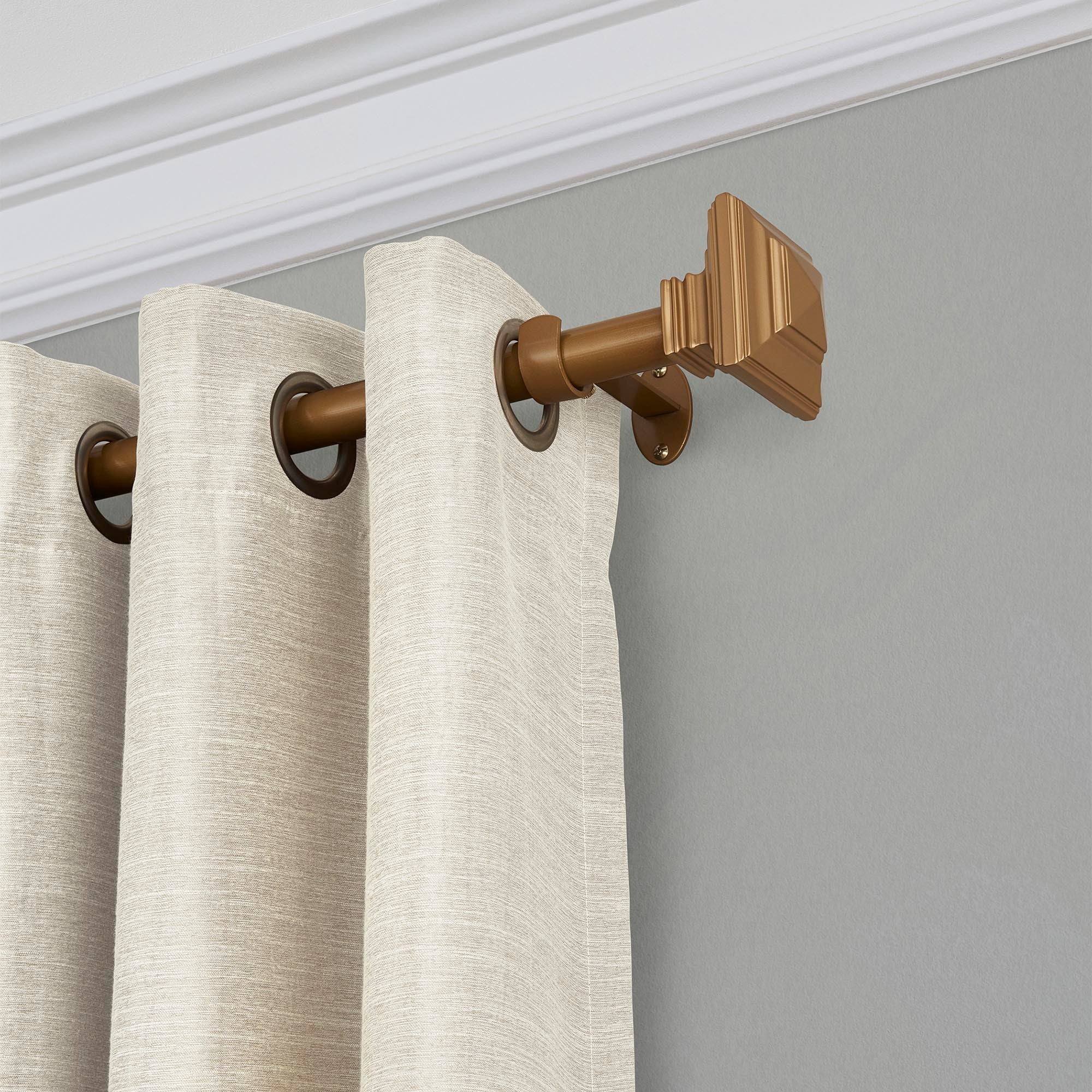 Elrene Home Fashions Florence Single Curtain Rod with Stacked Square Finial, Soft Gold, 48" x 86"