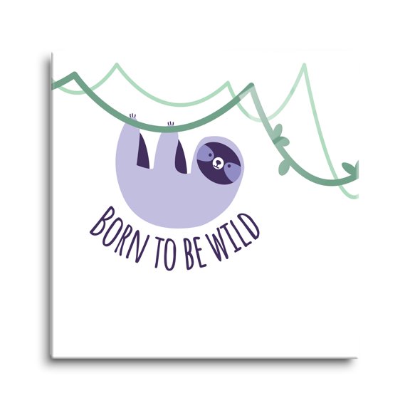 Born To Be Wild Lilac Sloth Green Vine 12 x 12 Glass Wall Hanging Sign