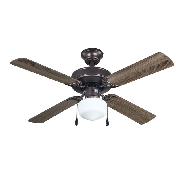 Mainstays 42 inch Downrod Ceiling Fan with Light Kit, Bronze, 4 Blades