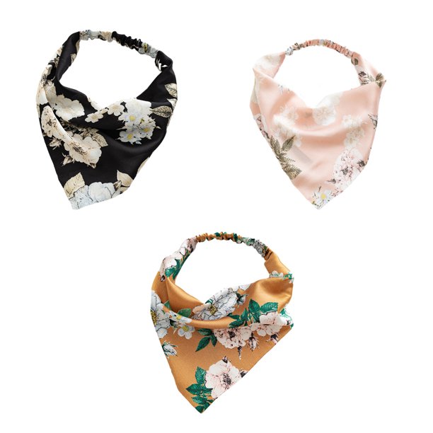 Pañuelo para la cabeza - Pañuelo floral Pañuelo triangular para mujer con elástico