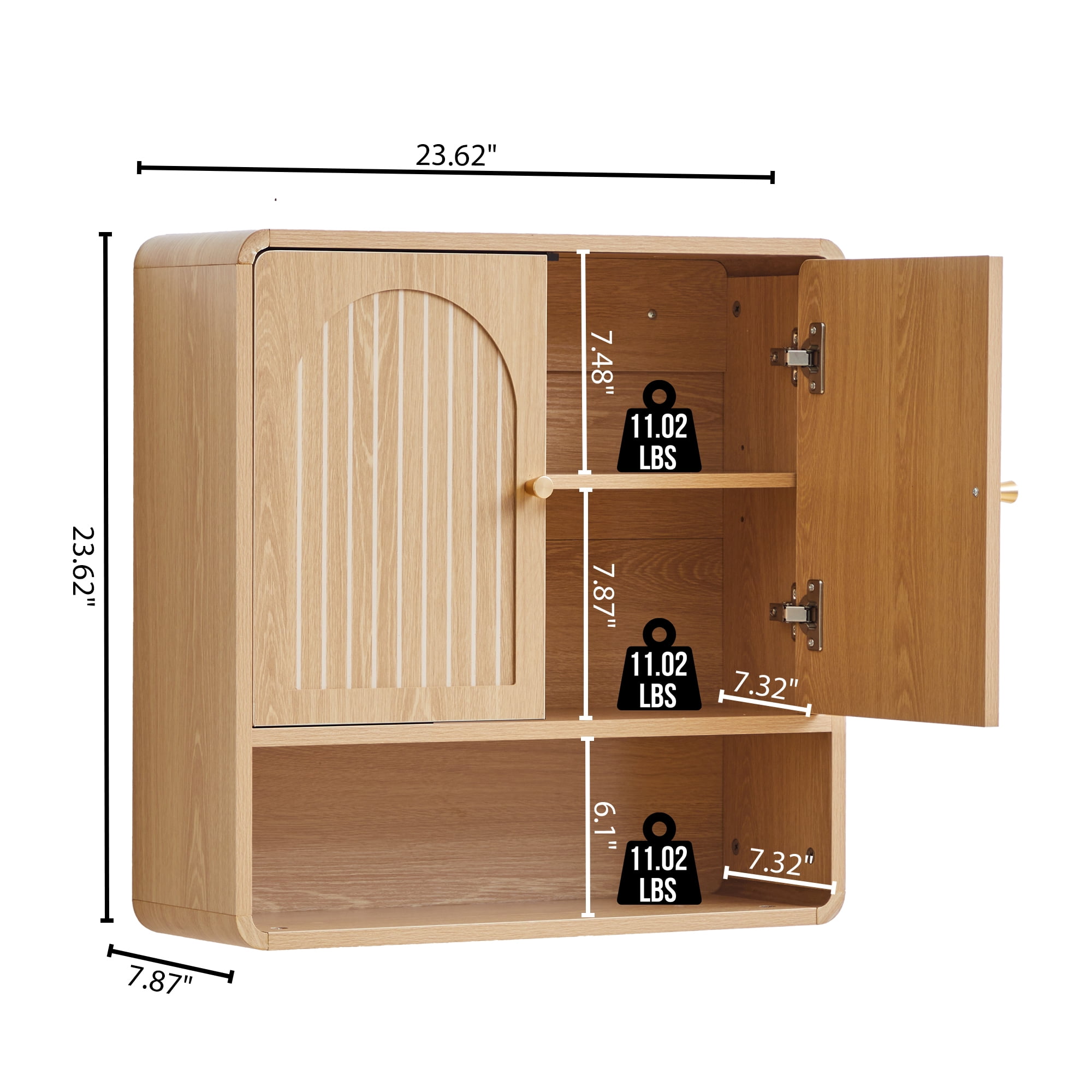 Wirrytor Modern Fluted Medicine Cabinet Storage, Wooden Bathroom Wall Cabinet with Hanging Rod Adjustable Shelf, Natural Oak