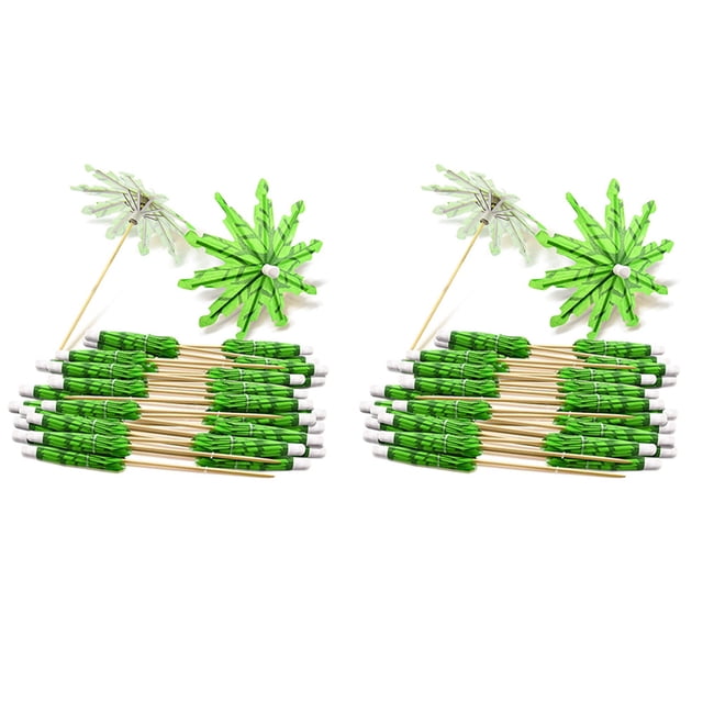 80X Palillos de árbol de Verde Palillos Paraguas de Papel, Palillos de Dientes, Palillos de Sombrilla de Cóctel Hechos Una Mano para Decoraciones de Cócteles