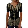 thumbnail image 2 of Jacenvly 2024 new ladies plus size tops tunic Casual Women Printing Short Sleeve Loose Tee Tunic Blouse soft Satiny Floral Ruffle Trim Flouncev neck t shirts summer clothes for women Coffee, 2 of 5