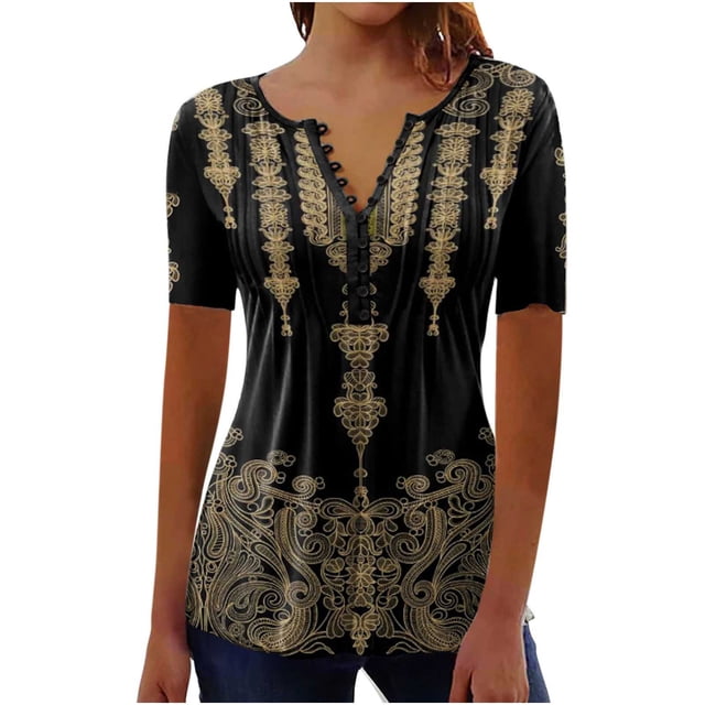 Birdeem Femmes Mode Décontractée Chemises Imprimées Manches Courtes T-Shirt Ample Hauts Tunique Blouse