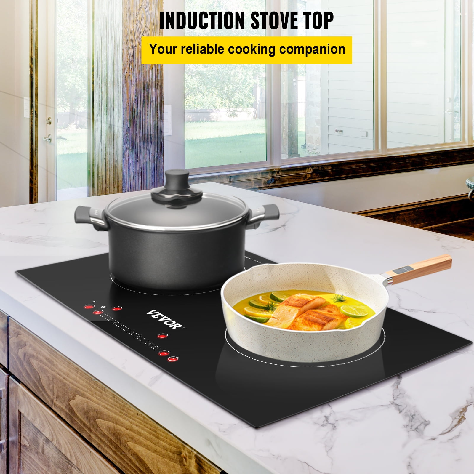 Bentism 24 inch Electric Cooktop 2 Burners Ceramic Glass Stove Top Touch Control, Size: 24 inch/2 Burners/1800W