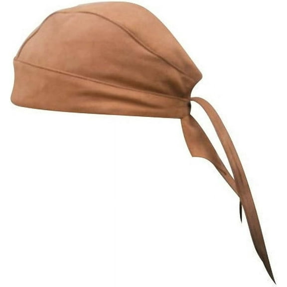 Genuine Soft Leather Skull Cap in Solid Brown Color One Size Back Tie