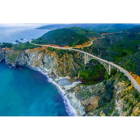 Aerial view of Bixby Creek Bridge at Pacific Coast, Big Sur, California, USA Print Wall