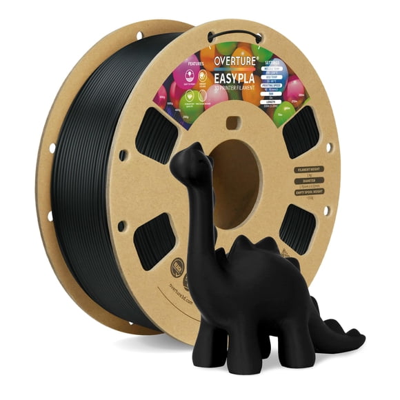 OVERTURE Easy PLA 1.75mm 3D Printer Filament, 1kg PLA Cardboard Spool (2.2lbs), Dimensional Accuracy +/- 0.02mm, Fit Most FDM Printer (Easy Black)