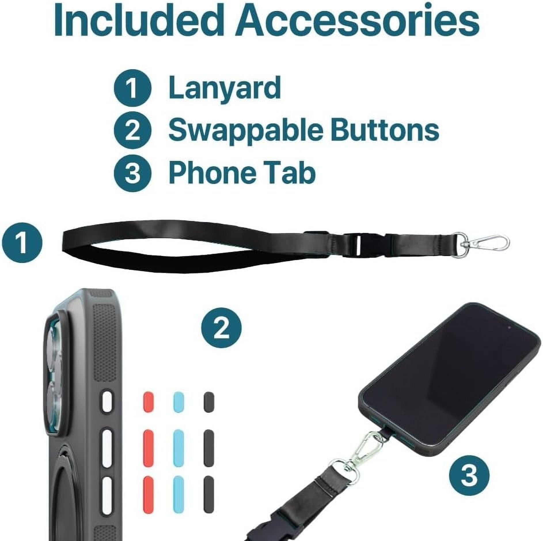 BLACK+DECKER 360°Spin Magnetic Stand for iPhone 16 Pro Case, Compatible with MagSafe Protective Stylish for iPhone16 Pro Case for Women, Ostand Kickstand Rotatable, Lanyard, Extra Buttons, Black