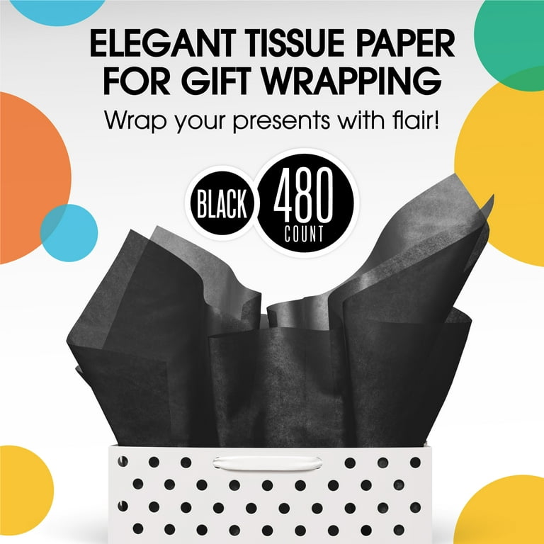 480 Sheets - 15 x 20 in. Packing Paper Sheets for Gift Wrapping and Packing, Tissue Paper Ream - Black