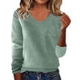 thumbnail image 2 of Knit Sweaters for Women V Neck Loose Long Sleeve Winter Warm Wool Knit Pullover Tops Cozy Tunic Sweater Mint Green L, 2 of 5