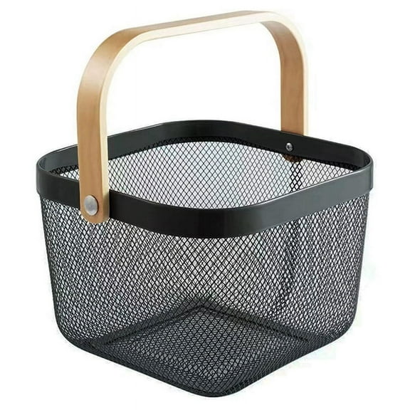 Metal Mesh Basket, Multi-Functional Hanging Kitchen Baskets Fruit Basket with Handle for Kitchen Bathroom Picnic Black