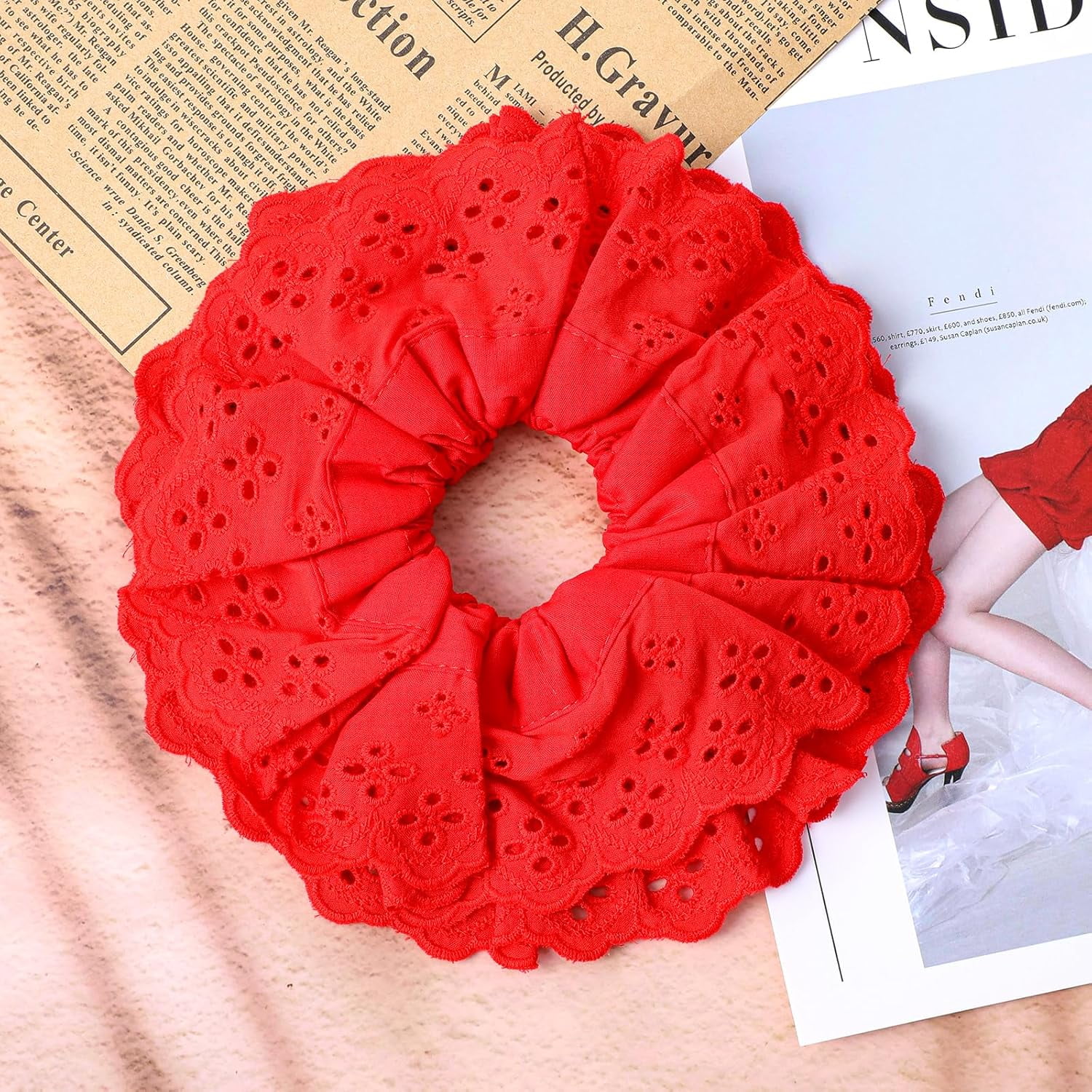 1 Pack Red Lace Scrunchies For Women Elegant Hair Ties Soft Hair Bands With Lace Detailing Hair Scrunchies Ponytail Holder Accessories With Extra Volume Stylish Updos (Red)