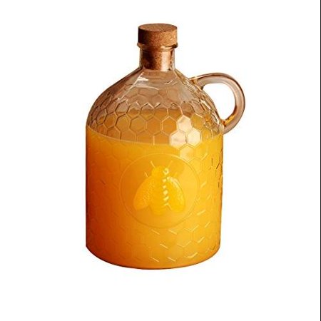- Circleware Honey Bee 2 Liter Clear Glass Drinking Jug Bottle with Handle, Beehive Honeycomb Garden Gate Design