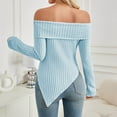 thumbnail image 4 of Annhoo Off the Shoulder Tops for Women Long Sleeve Knot Front Knitted Shirts Fashion Asymmetrical Hem Blouses, 4 of 7