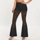 thumbnail image 2 of Pantalones acampanados de cintura alta con encaje para mujer: malla transparente, diseño floral, cintura elástica, cordón, transparentes, tallas S-L, encaje de poliéster, lavado a mano., 2 of 5