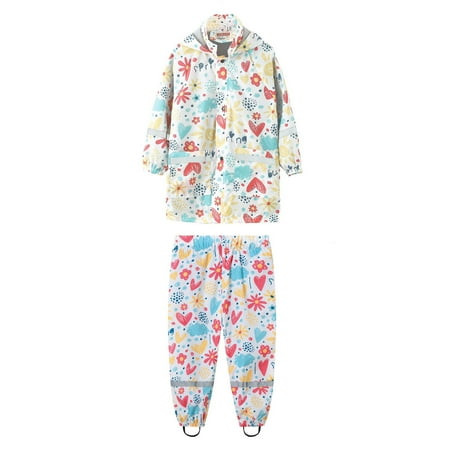 

Toddler Girl Outfits Children Outdoor Raincoat Rain Pants Suit Cartoon Dog Butterfly Love Dinosaur Print Hoodie Tops Pants Set Kids Clothes Light Blue 4-5 Years