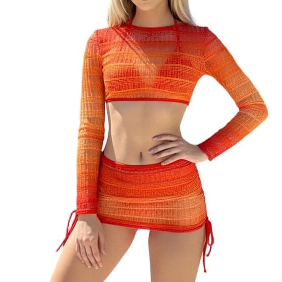 LIaqionyy Women's 4 Piece Crochet Swimsuit Bikini Set with Cover up Top Skirt Bathing Suit Summer Beach Vacation Outfits