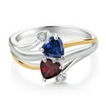 thumbnail image 2 of Gem Stone King 1.07 Ct Blue Created Sapphire Red Rhodolite Garnet 925 Silver and 10K Yellow Gold 2 Heart Promise Couple Engagement Mother Lab Grown Diamond Ring (Size 7), 2 of 3