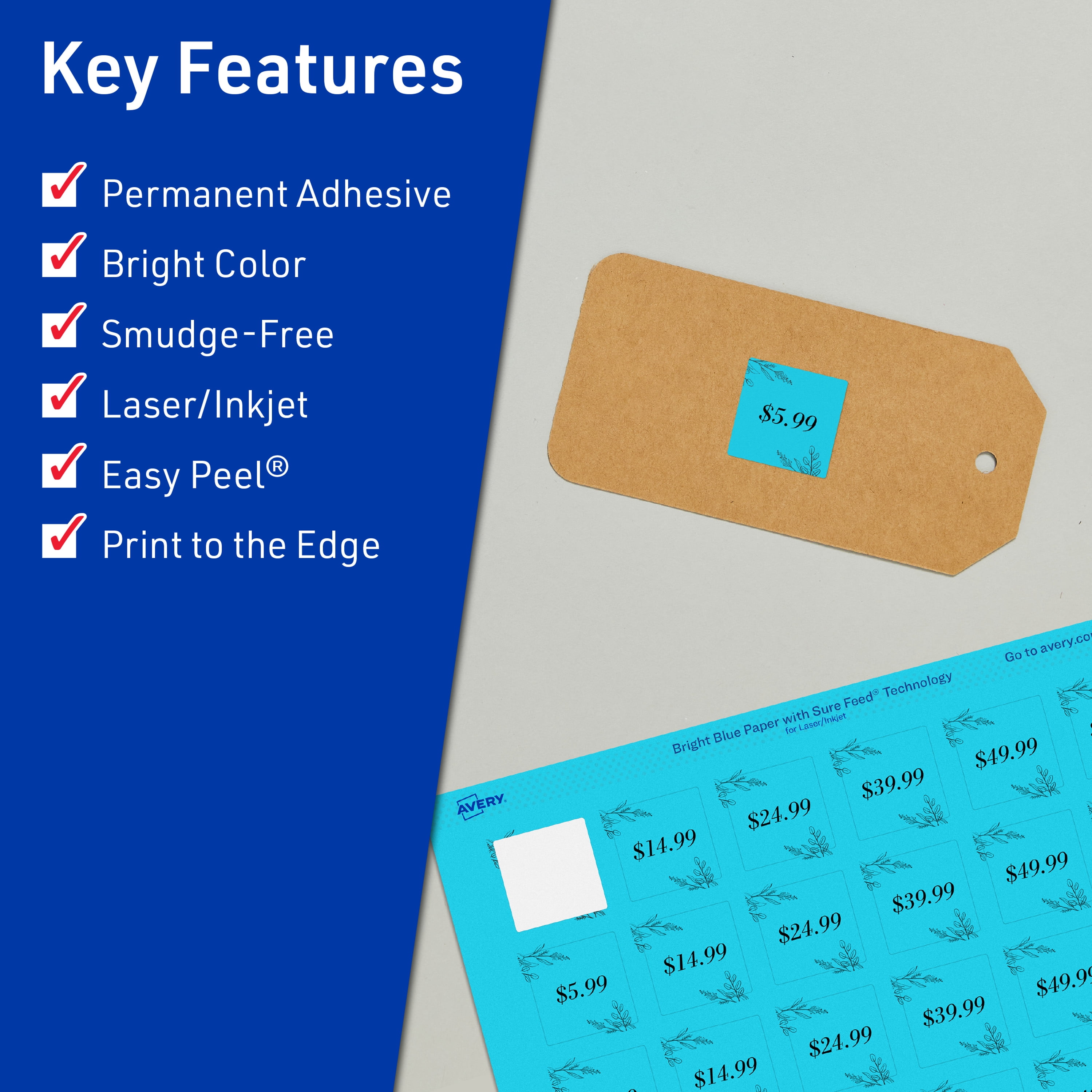 Avery Printable Square Labels, Bright Blue, 1" x 1", 960ct