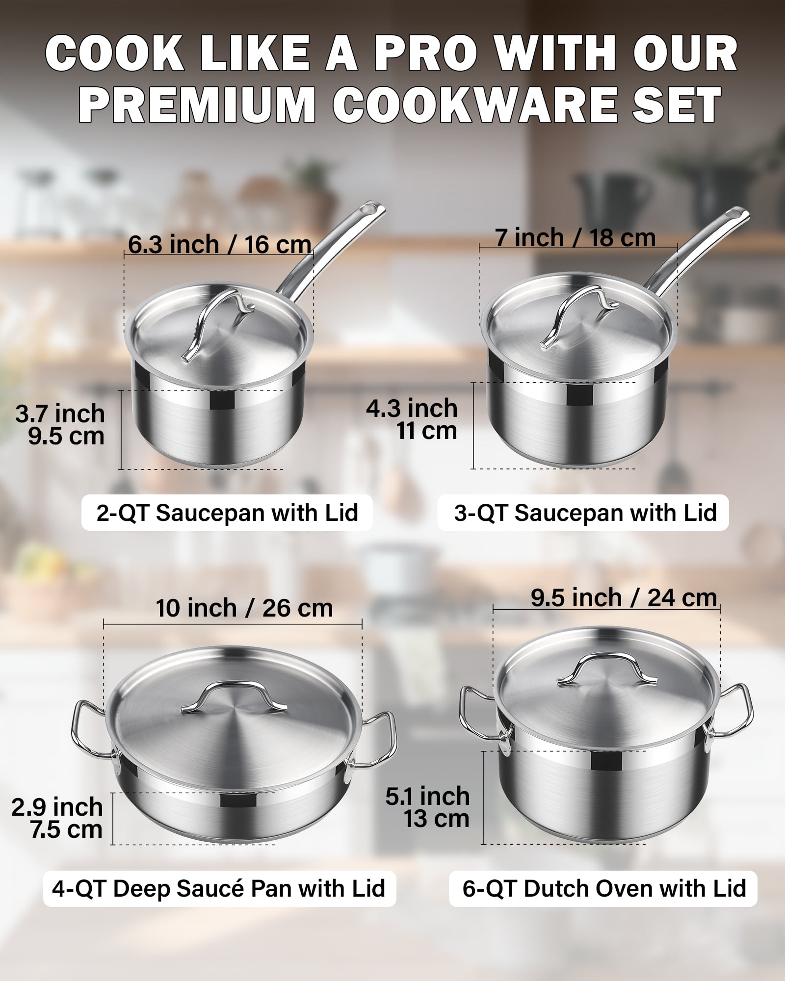Induction Cookware Pots & Pans Set 10 Piece, BEZIA Dishwasher Safe