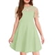 thumbnail image 1 of Vestido Haloumoning para niñas, malla en contraste, manga abullonada, verde claro, 1 of 6