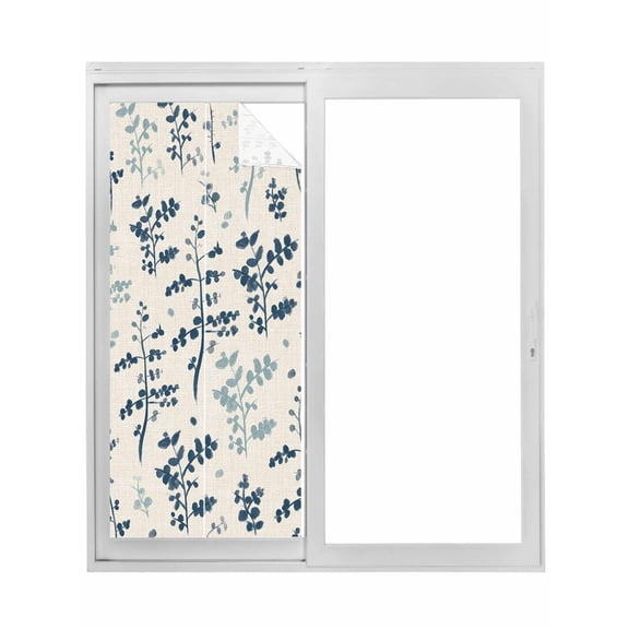Blue Teal Botanical Window Privacy Film, Rustic Country Spring Floral Summer Leaf Static Cling UV Sun Blocking Tint Film Heat Control Windows Films for Bedroom Bathroom, Window Stickers 35.4"x78.7"