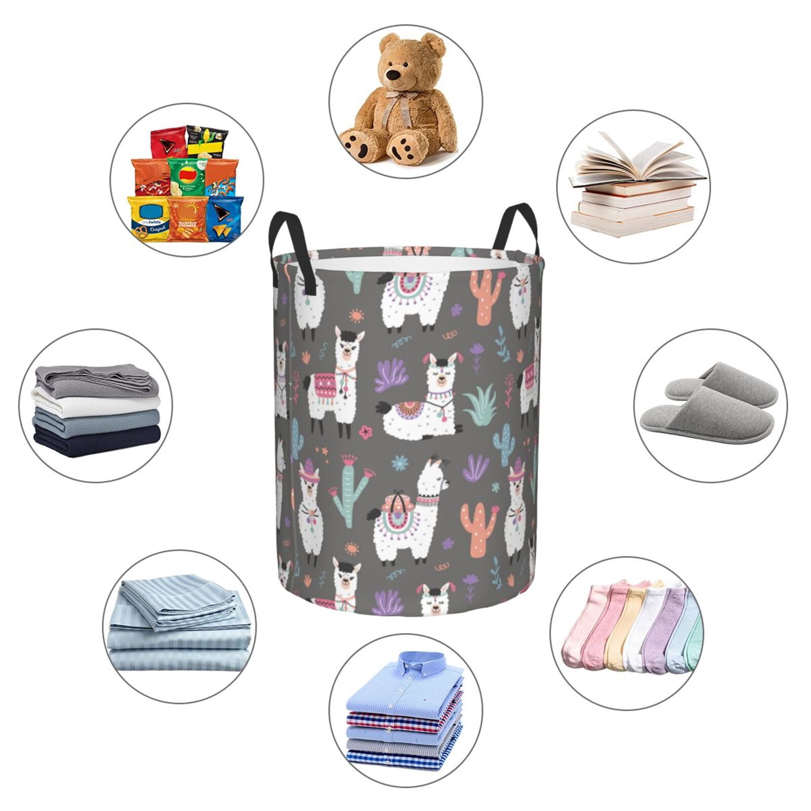 Large Laundry Basket with Handles - Cartoon Funny Cute Alpaca Kids Baby Dirty Clothes Laundry Hamper for Bedroom Aesthetic