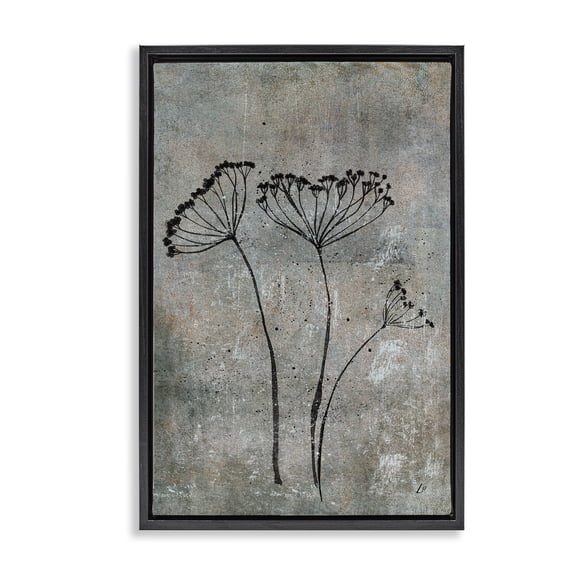 Stupell Industries Cow Parsley Sprigs Plants & Flowers Painting Black Floater Framed Canvas Art Print Wall Art, 17 x 25