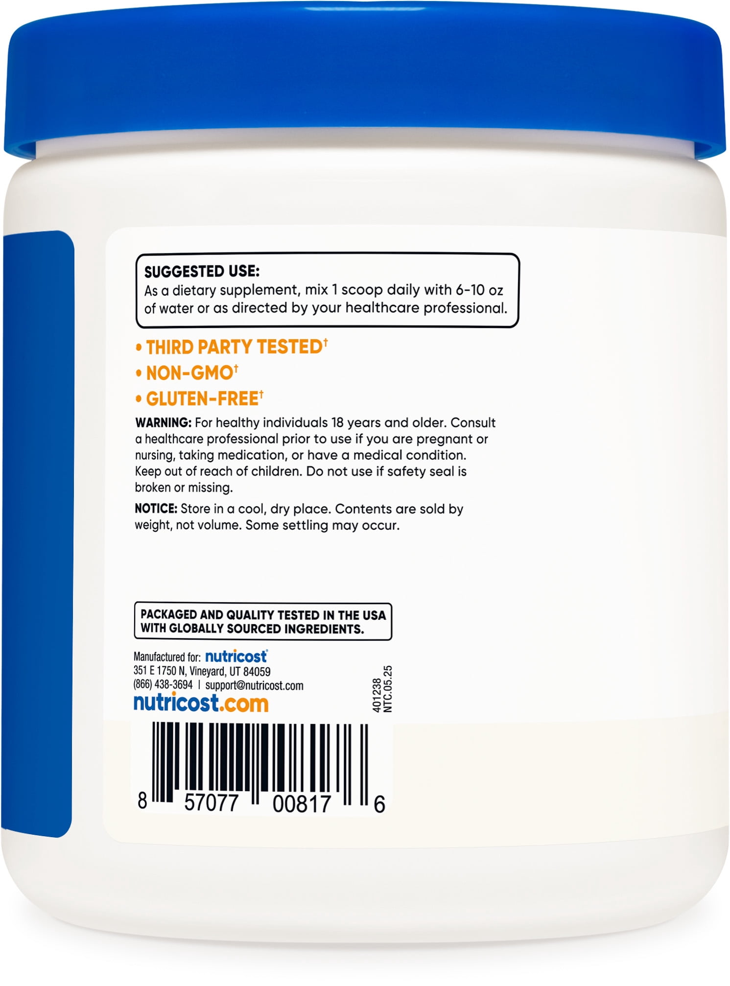 Nutricost Pure L-Citrulline (Base) Powder 250 Grams - Vegetarian Health Supplement