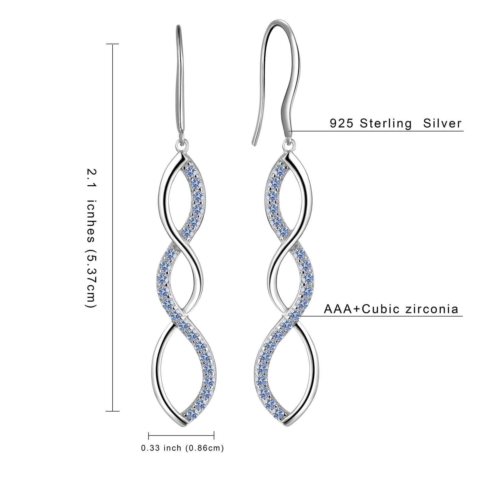 Aurora Tears 925 Sterling Silver Infinity Blue Dangle Earrings for
