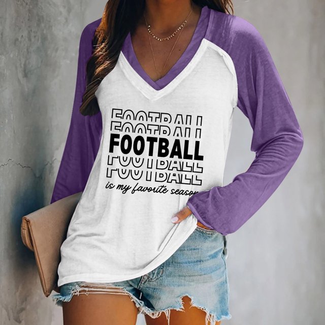 MKLEKYY Hauts de Gommage pour Femmes Chandails en Molleton Légers Décontractés à Col Rond Manches Longues Imprimé Graphique de Football T-Shirt