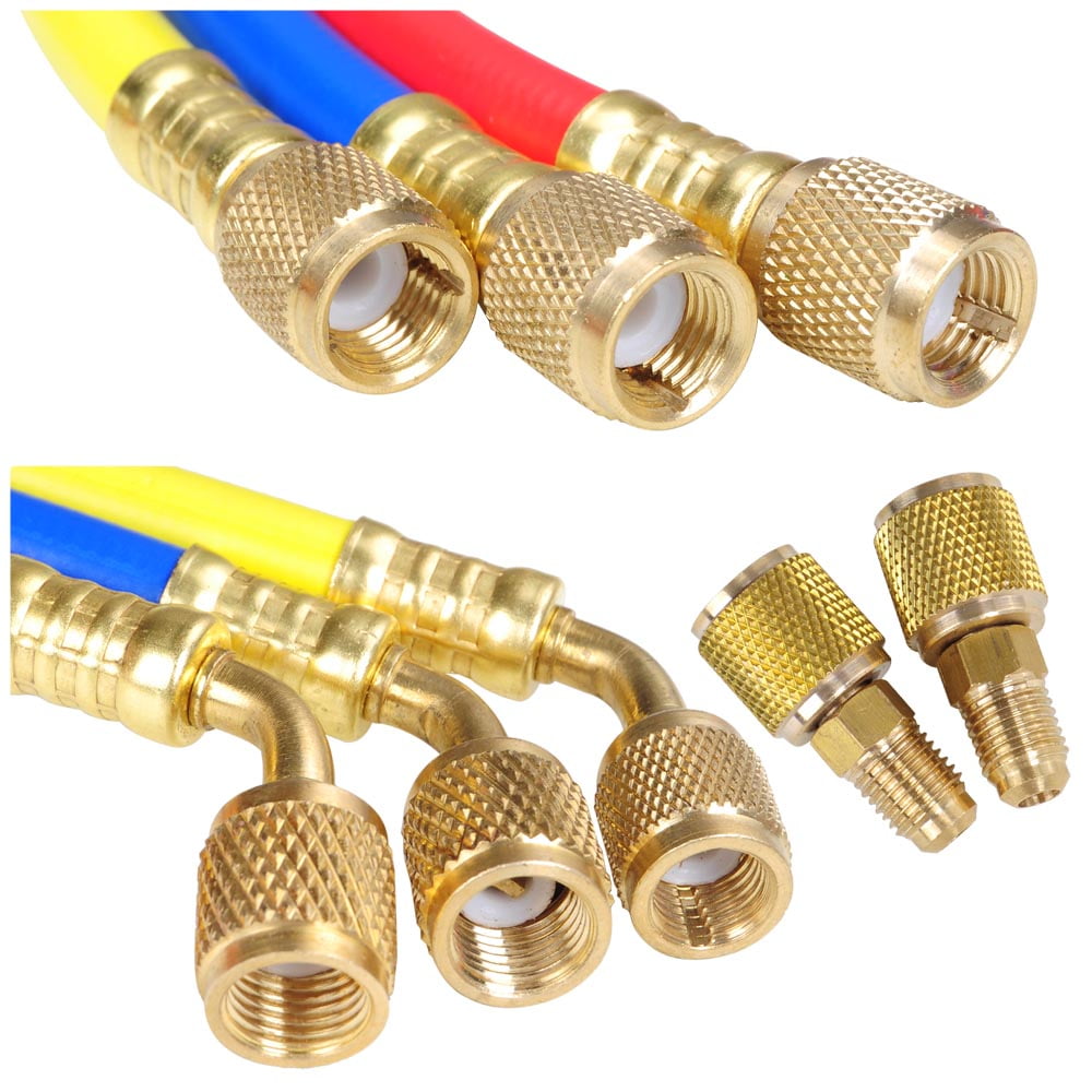 Yescom R410a R404a R22 4 Valve 60 Inch Manifold Gauge HVAC Diagnostic Hose Tools Refrigerant