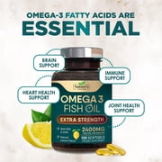 Omega 3 Fish Oil 2400 mg - Triple Strength Fish Oil Omega 3 Capsules - Essential Fatty Acids EPA & DHA Supplement - Best Brain & Heart Health Support Supplements - USA Bottled, Non-GMO - 120 Softgels