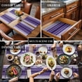 thumbnail image 3 of Purple Ombre Stripe Placemats for Dinning Table Set of 4, Farmhouse Striped Gradient Burlap Kitchen Place Mats Waterproof Cloth Table Mats, Indoor Outdoor Placemats Easy Clean Dinner Decor, 3 of 8