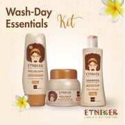 ETNIKER Afro-textured, Curly & Wavy hair Wash Kit: Styling Cream, Nourishing Shampoo, and Deep Conditioning Mask with Coconut, Shea Butter & Monoi Oil. Free S&S Mineral Oil, Parabens (3piece Set)