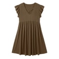 thumbnail image 7 of Tqcoqu Plus Size Women's Crisscross V-Neck Ruffle Sleeve A-Line Casual Mini Dress,Coffee Women's XL-XXXXXL, 7 of 7