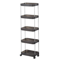 YIKA Large Floor Shelving Unit 5-Tier Mobile Storage Cart on Wheels Adjustable Tier Shelves Rolling Utility Cart Wheels for Kitchen Bathroom Office Living Room Storage Rack Organizer Cart