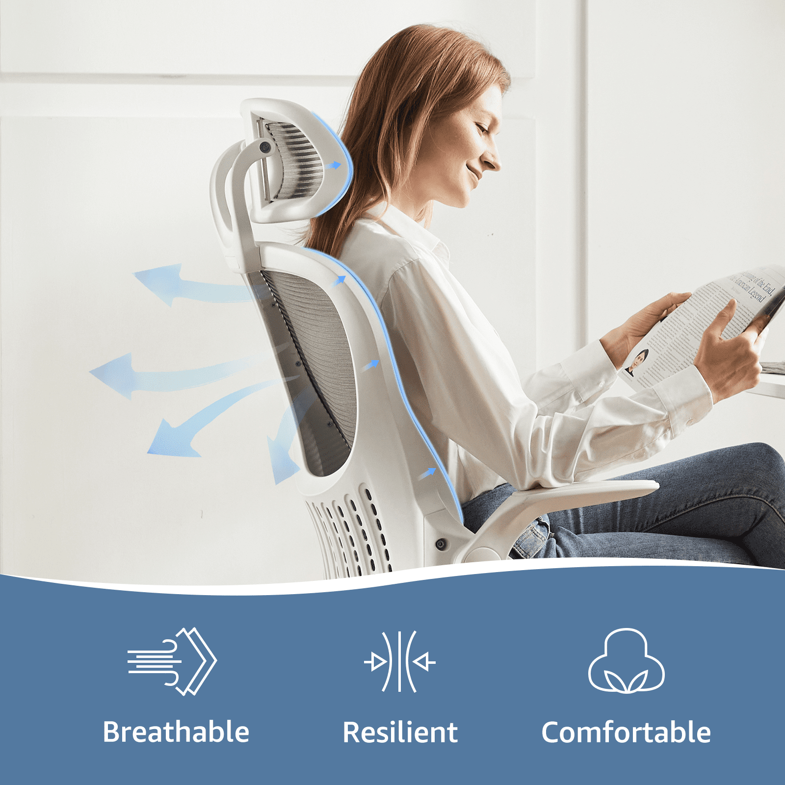 MAYEERTY Ergonomic Office Chair with Headrest, Adjustable Task Chair with Flip-Up Armrests