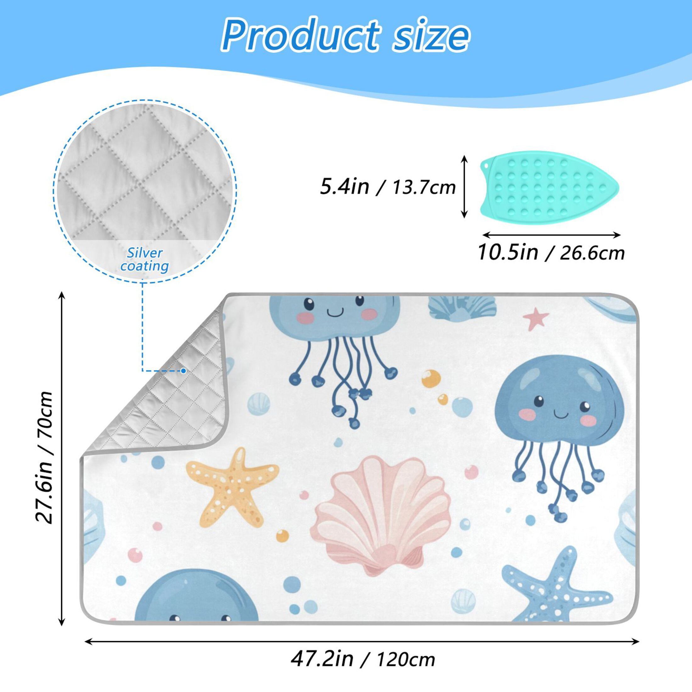 Cute Jellyfishes Starfishes Shells Bubbles Soft Pastel Ironing Mat Blanket Portable Travel Ironing Pad Heat Resistant Pad 47.2" x 27.6”