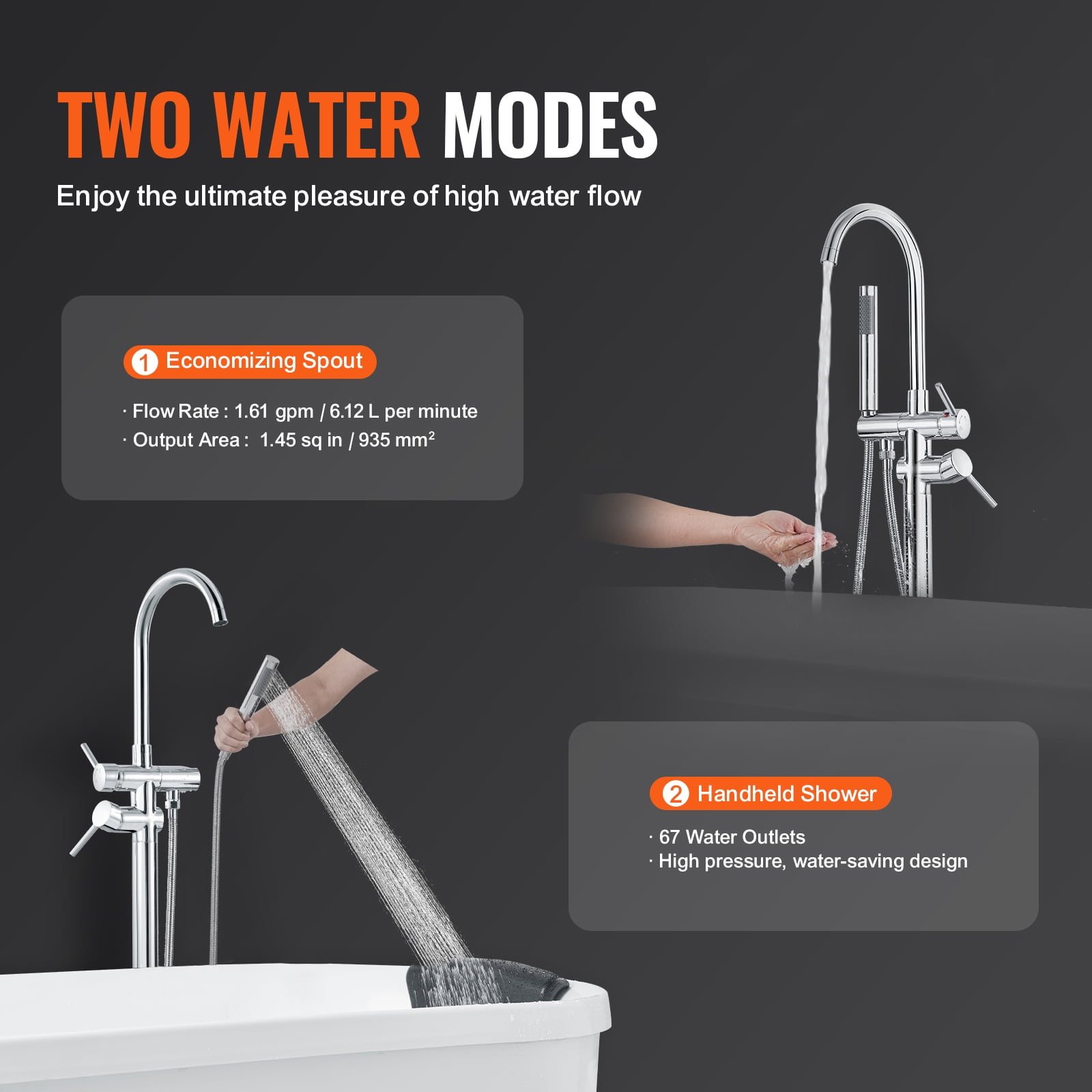 KFFKFF Freestanding Bathtub Two Water Settings Faucet Floor Mount 360?? for Bathing