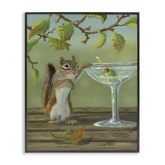 Stupell Industries Happy Hour Chipmunk Food & Beverage Painting Black Framed Art Print Wall Art, 11 x 14