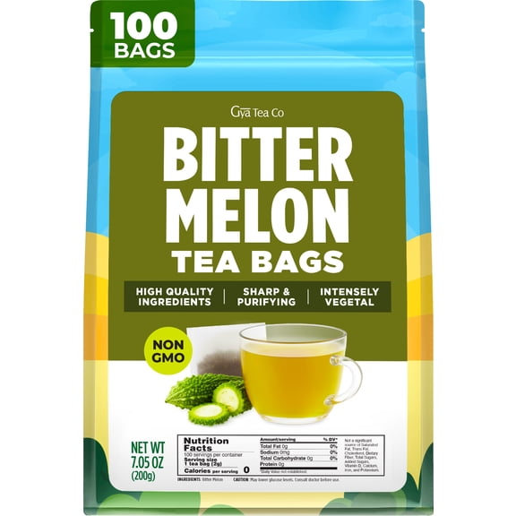 Gya Tea Co Bitter Melon Tea Bags (100 Bags) - Caffeine-Free Premium Natural Dried Momordica Charantia for Daily Energy & Metabolic Support - Pure Ingredients, Sugar-Free, Non-GMO, Vegan
