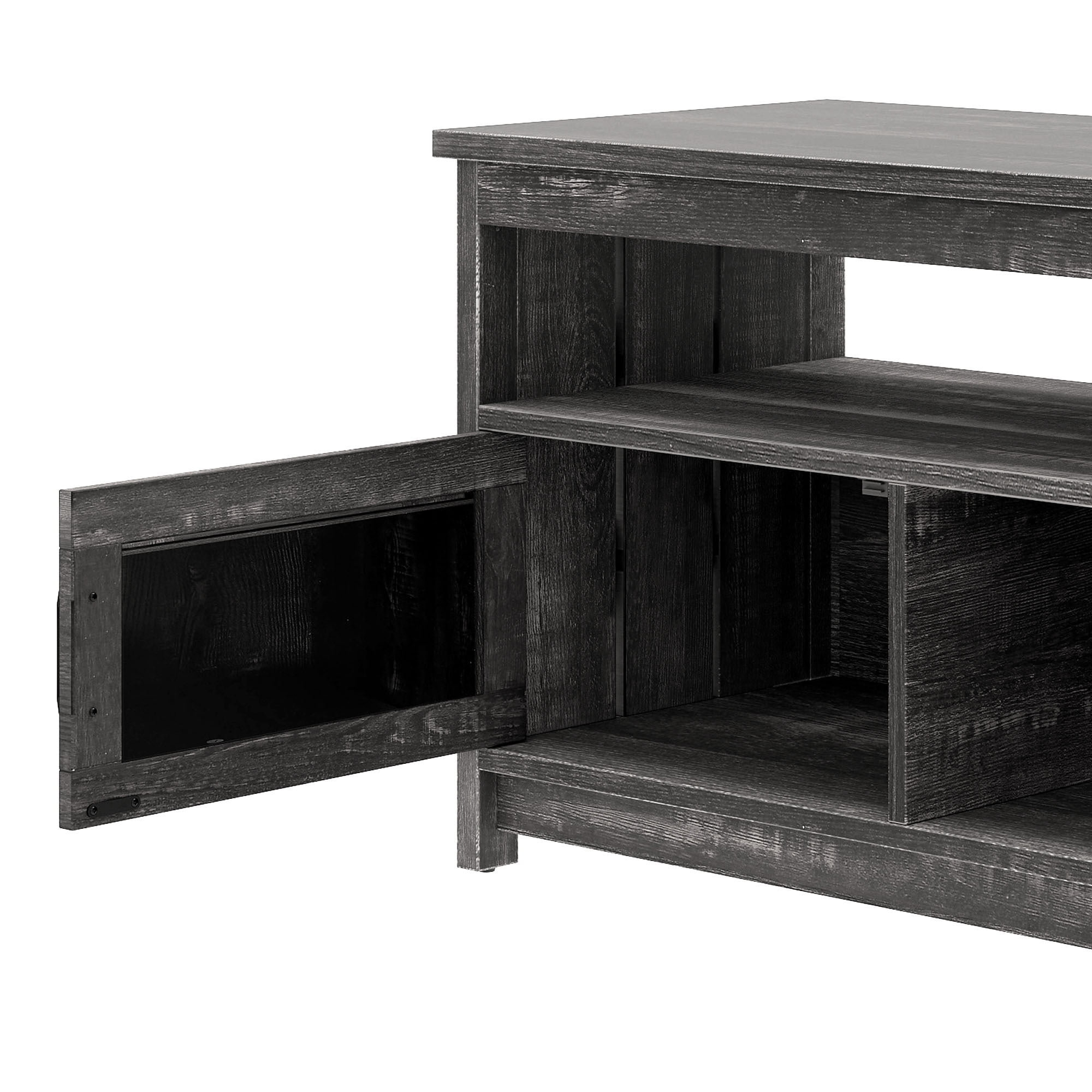 Uforic 65 Inch Farmhouse TV Stand Fits 70/75 Inch Flat Screen TV with RGB Ambient Light, Cable Holes, Built-in Power Station & Multi Storage Space for Living Room, Dark Grey