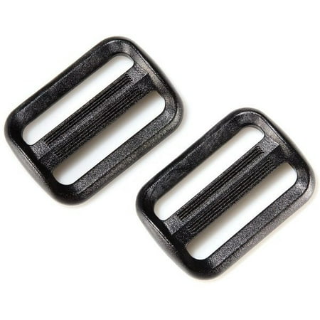 - Plastic Snap Tri Glide Backpack Strap Clip Adjuster Set - 2 Pack 1 inch Black